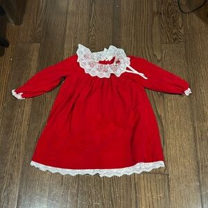 Vtg Bryan red velvet white lace collar Victorian dress sz 5
